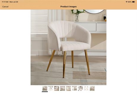Velvet Home Office Desk Vanity Chair, No Wheels, Gold Legs, Off-White Cream |