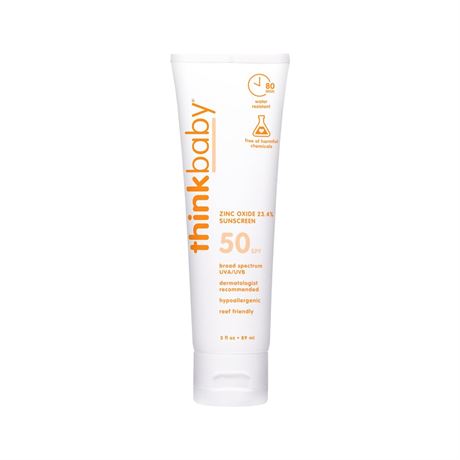 Thinkbaby SPF 50+ Baby Sunscreen, 3 Oz. – Safe, Natural Mineral Sun Cream for