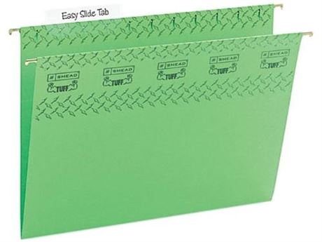 Smead 64042 Tuff Hanging Folder W/Easy Slide Tab  Letter  Green  18/Pack