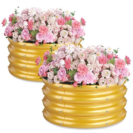 2 x 2 x 1 ft Round Raised Garden Bed, Yellow 2 Pack 0.6 mm Thick Galvanized
