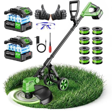 14'' Electric Weed Wacker Cordless, 20000RPM Wheeled String Trimmer Weed Eater