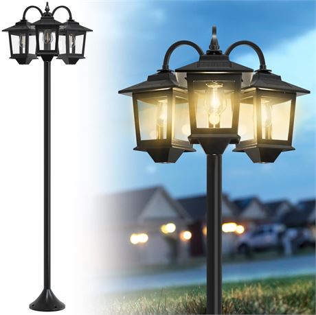 73" Aluminum Solar Lamp Post Light, 3-Head Solar Light Posts for Outside