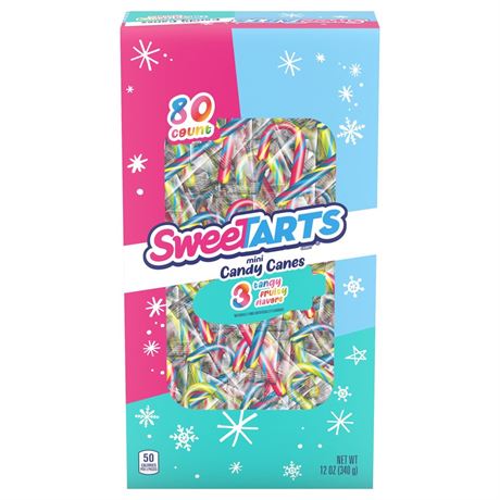SweeTARTS Holiday Mini Candy Canes, Tangy Fruit Flavored Candy Canes, Christmas