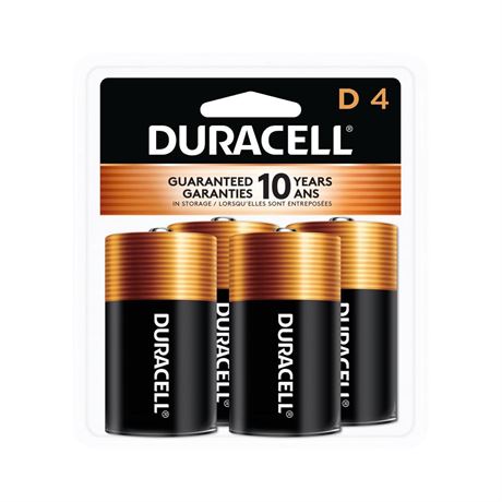 Duracell Coppertop D Batteries, 4 Count Pack, D Battery with Long-lasting