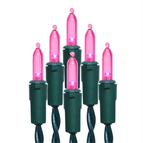 150 LED Pink Christmas Lights, UL Certified and Commercial Grade 50ft Green