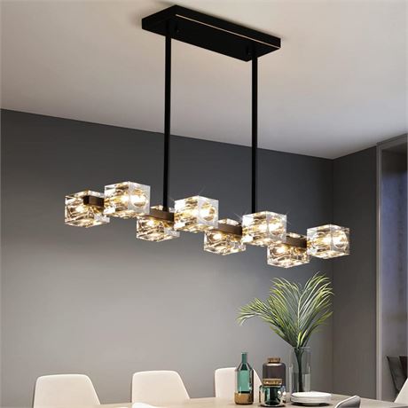 Black Chandelier,Crystal Pendant Lights Fixture with 8-Lights,Modern Cube lamp