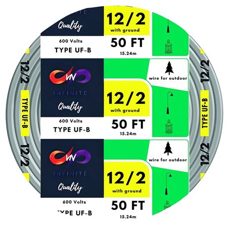 VN Infinite quality 12/2 UF-B Wire Gray Solid Underground Feeder Cable 50 ft