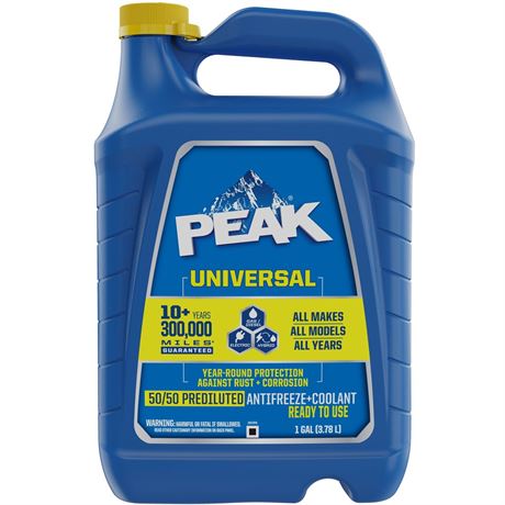 PEAK Universal 50/50 Prediluted Antifreeze + Coolant for All Vehicles, 1 gal