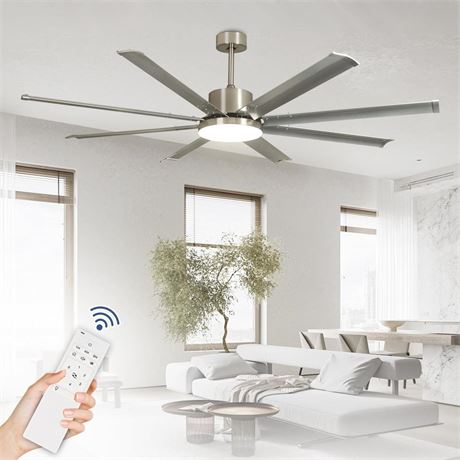 Depuley 72" Large Ceiling Fans with Light and Remote, Modern Nickel Reversible