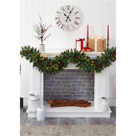 W1101 6 Ft. White Mountain Pine Artificial Garland with 35 White Warm LED