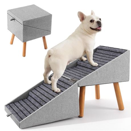 17.13" H Split Ottoman Dog Ramp for Couch and Bed, Non Slip Dog Stairs for