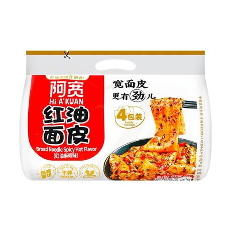 Akuan Sichuan Spicy Red Chili Oil Wide Noodles, Non-Fried Instant Chinese