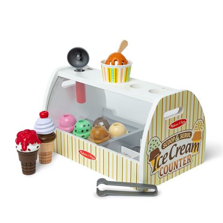 Melissa & Doug Wooden Scoop and Serve Ice Cream Counter With Play Food and