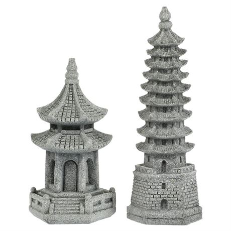 GANAZONO 2PCS Miniature Pagoda Japanese Statue Miniature Landscape Towers