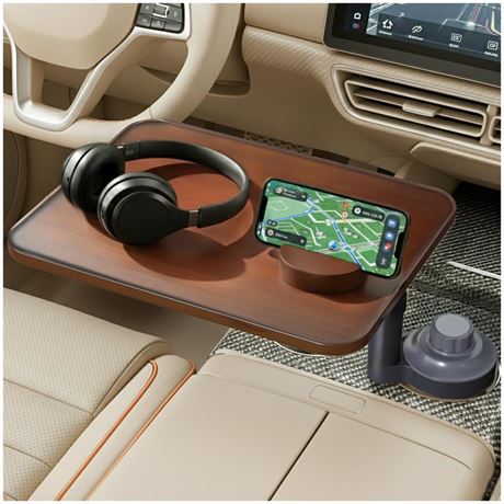 Car Tray Table & Car Laptop Desk, Height-Adjustable 360° Rotating Wood Car