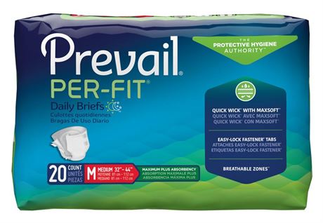 Prevail Per-Fit Incontinence Unisex Briefs with Tabs, Maximum Plus Absorbency,