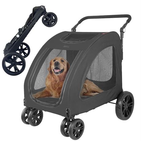 Foldable Pet Jogger Stroller for Large Dogs up to 110 lbs, Universal Wheel Dog