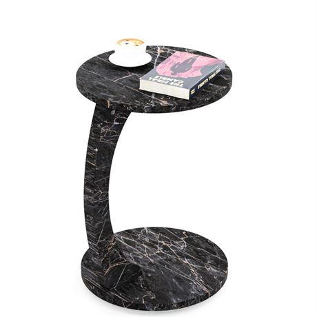 C-Shaped Round End Table with Rolling Wheels - C-Type - Side Table Modern