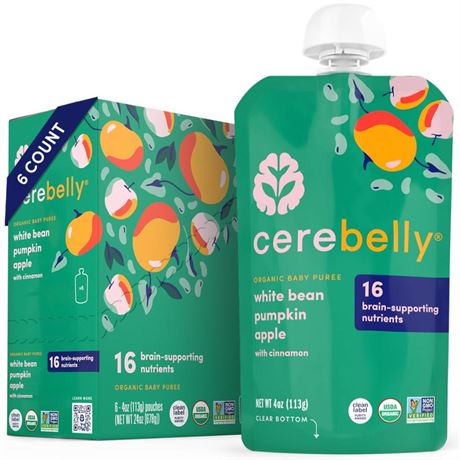 Cerebelly Baby Food Pouches – White Bean Pumpkin Apple (4 oz, Pack of 6)