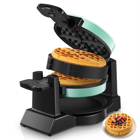 Waffle Maker, 1400W Double Belgian Waffle Iron 180° Flip, 8 Slices in 3 Mins,