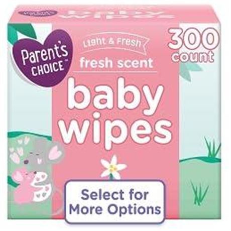 Parents Choice Light & Fresh Baby Wipes, 3 Flip-Top Packs of 100 300 Total