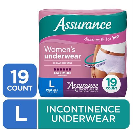 Assurance Women's Incontinence and Postpartum Underwear, L, Maximum Absorbency,