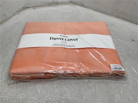 NWT Brooklinen Luxe Sateen Duvet Queen/Full Cotton Stripe Dreamsicle/Peach Color