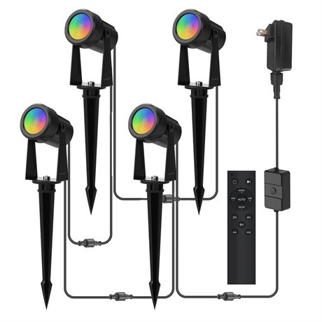 Banord RGBW Color Changing Outdoor Landscape Lighting, 4 Pack Low Voltage LED