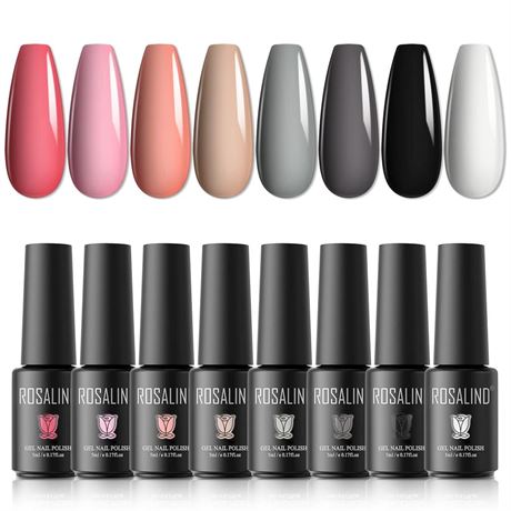 OFFSITE ROSALIND White Black Gel Nail Polish Set with Nude Pink Colors, Soak