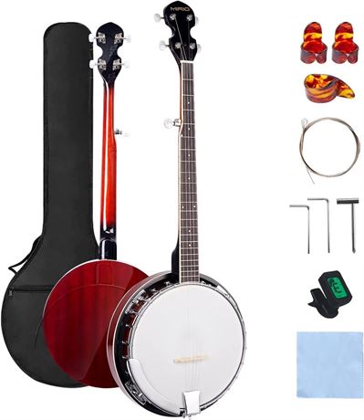 Banjo 5 String, 41Inch Full Size Banjos Beginner Kit, Remo Head Resonator