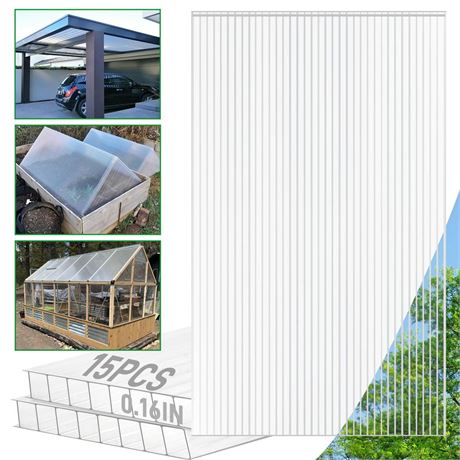 15 Pack Polycarbonate Greenhouse Panels, 4' x 2' x 0.16'' Twin-Wall