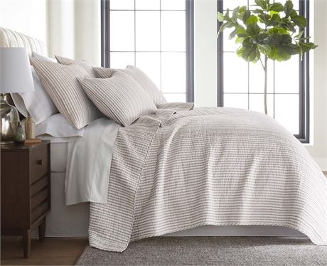 Levtex Home - Tobago Stripe Taupe Quilt Set - King Quilt + Two King Pillow