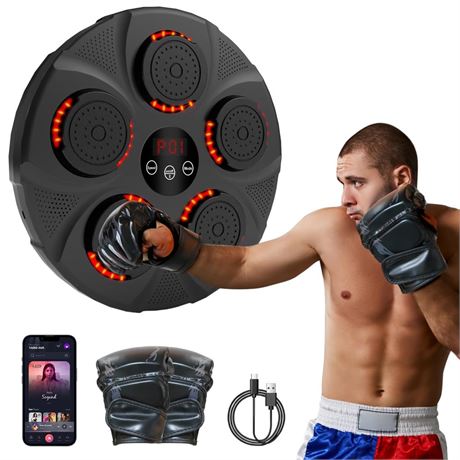 Music Boxing Machine with Boxing Gloves,9 Speeds & 9 Punching Modes, Smart
