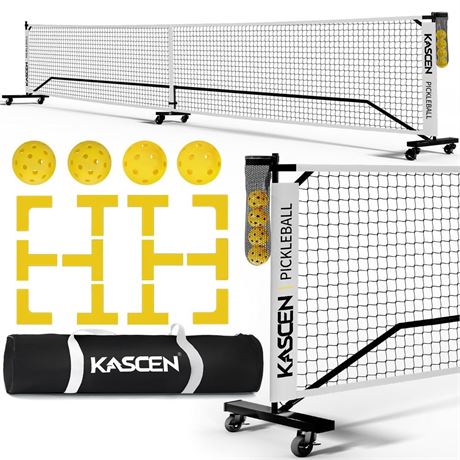 Kascen Portable Pickleball Net with Wheels and Court Lines, Pickle Ball Net