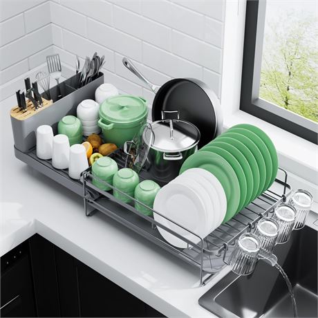 Kitsure Extendable Dish Drying Rack, Large Drying Dish Rack with Cutlery & Cup