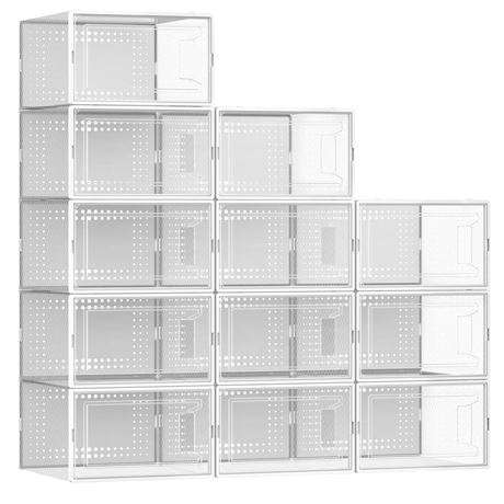 12 Pack X Large Shoe Organizer Storage Boxes for Closet, Modular Space Saving