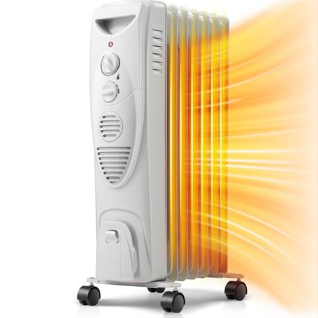 Kismile 1500W Oil Filled Radiator Heater, Portable Electric Heater with 3 Heat