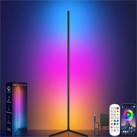 Corner Floor Lamp, RGB LED Corner Lamp with Music Sync, Smart App and Remote