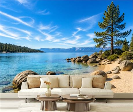 VETEB Wall Mural Peel and Stick Lake Tahoe Self-Adhesive Wallpaper Removable