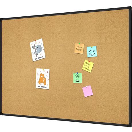 Lockways Large 48" x 36" Cork Board Bulletin Board| Wall-Mounted Double Sided