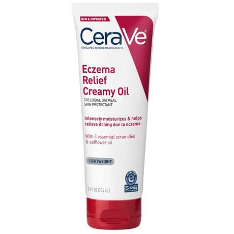 CeraVe Eczema Relief Creamy Body Oil for Itchy Dry Skin with Colloidal Oatmeal,