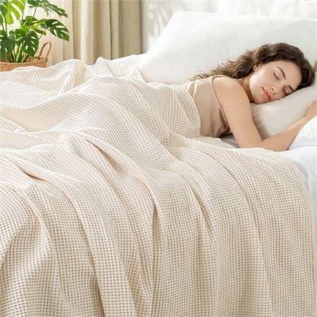 Exclusivo Mezcla 100% Cotton Waffle Blanket Queen Size for Bed  Lightweight and