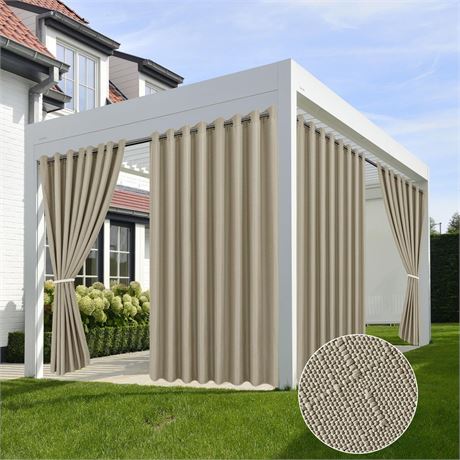 HolidayIdeas 4 Panels Linen Outdoor Curtains for Patio Waterproof Taupe Outside