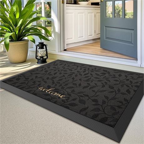 LUMI Premium Front Door Mat 24"x36", Non-Slip Heavy Duty Rubber Welcome Mats,