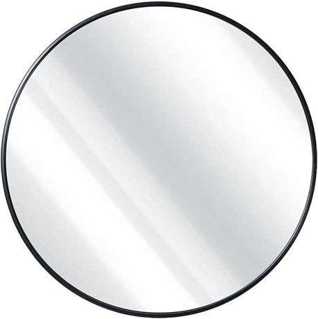 G-LEAF 24 inch Round Mirror, Black Metal Frame Wall Mounted Large Circle Mirror