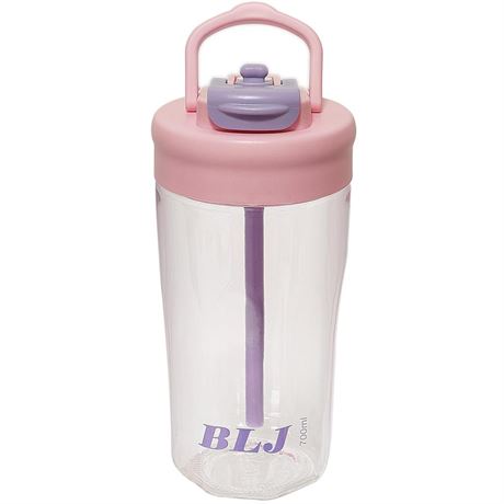 Pink Clear Water Bottle with Straw and Handle 24oz, Reusable Tumbler with Lid