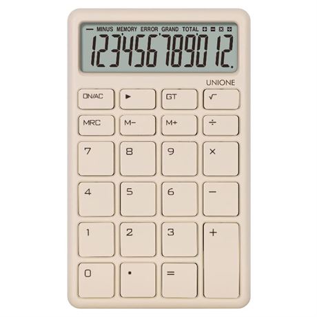 UNIONE Pocket & Desktop Beige Calculator with a Bright LCD, Dual Power Handheld