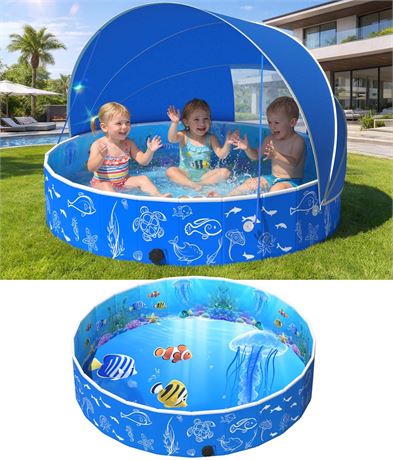 FizZeal Kiddie Pool with Canopy, 51in Foldable Toddler Pool,Pop Up Baby Pool