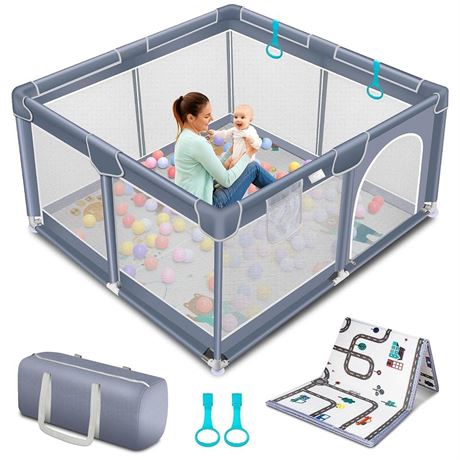 Suposeu Baby Playpen with Mat, Portable Baby Play Yard for Toddler, Safety Baby
