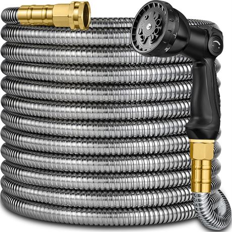 Metal Garden Hose 150 ft - Stainless Steel Garden Hose Leak-Proof with Layer